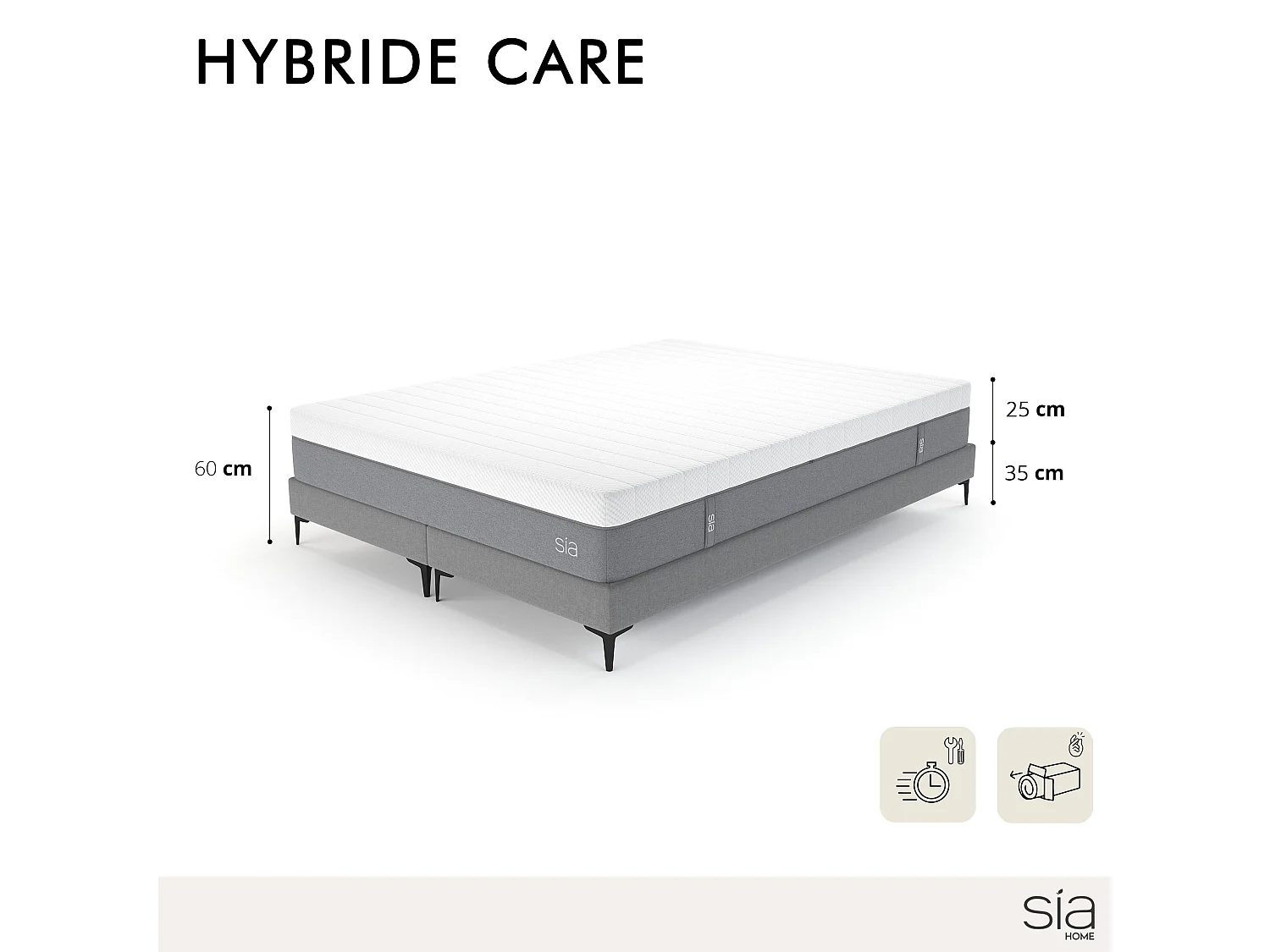 Ensemble matelas 180x200cm ressorts ensachés et 2 Sommiers 90x200cm