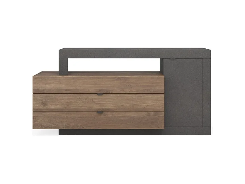 Buffet 1 porte 2 tiroirs, collection DOMI, effet béton/gris anthracite