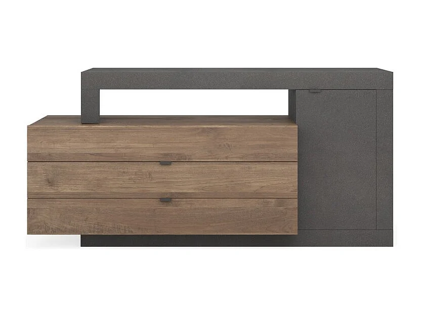 Buffet 1 porte 2 tiroirs, collection DOMI, effet béton/gris anthracite