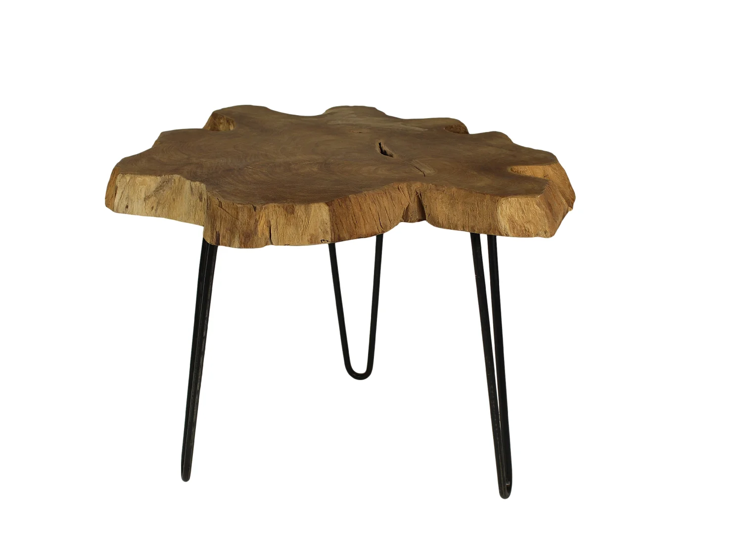 Table basse pieds en épingles - fer/Teck ø50*50