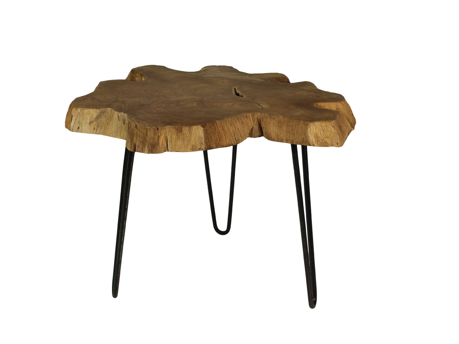 Table basse pieds en épingles - fer/Teck ø50*50