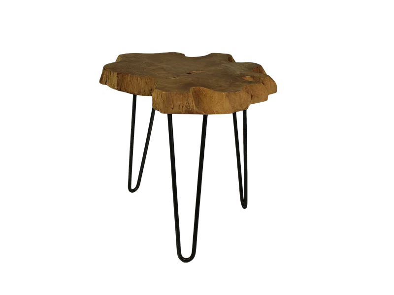 Table basse pieds en épingles - fer/Teck ø50*50