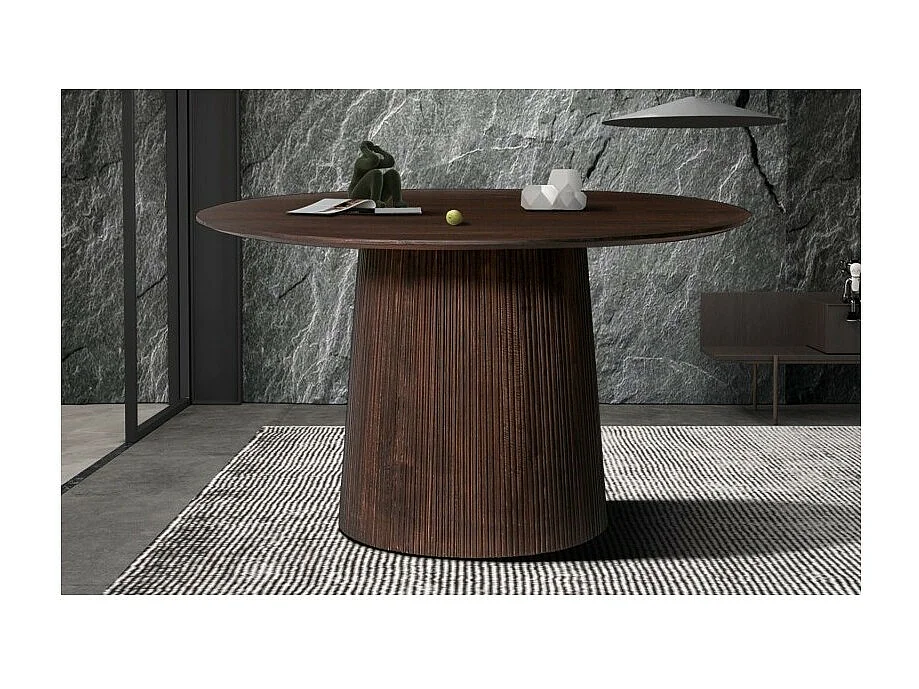 Mesa redonda coleção RIMBAUD efeito madeira marrom escuro diâmetro 130 cm