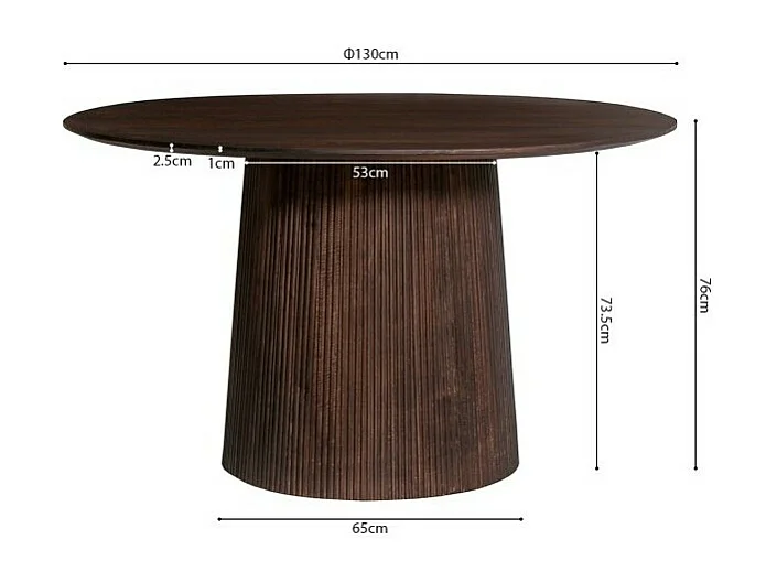 Mesa redonda coleção RIMBAUD efeito madeira marrom escuro diâmetro 130 cm