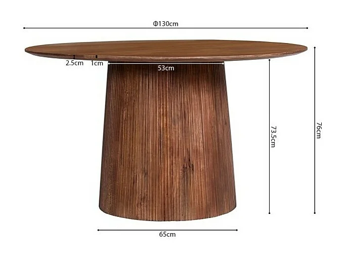 Ronde tafel collectie RIMBAUD lichtbruin houteffect diameter 130 cm
