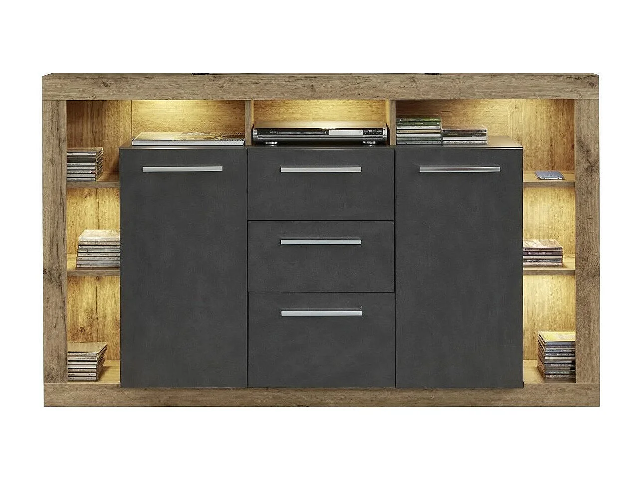 Meuble de rangement lumineuse chêne Wotan et gris Roska