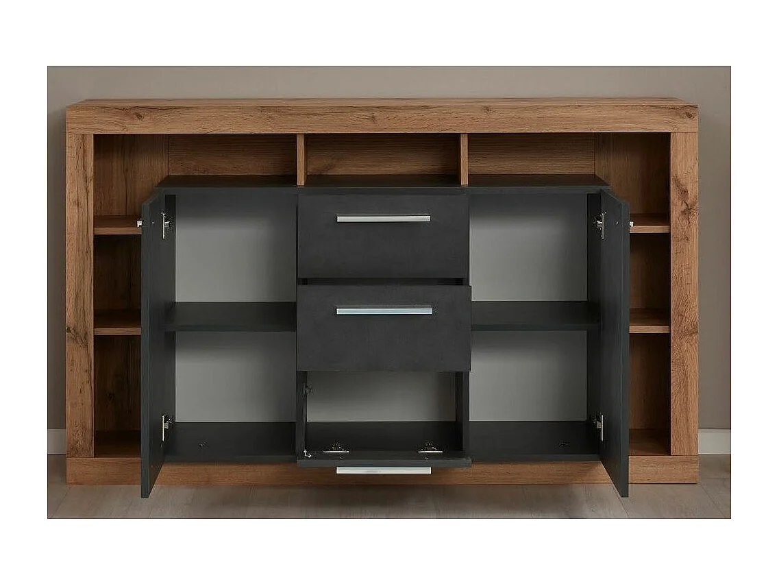 Meuble de rangement lumineuse chêne Wotan et gris Roska