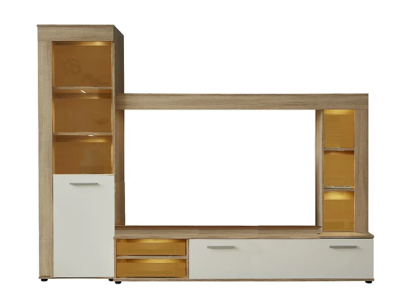 LOGO - Meuble salon/séjour en mélaminé. Meuble TV (max 55 pouces) avec de l'espace de rangement. L-H-P : 240-185-41 cm