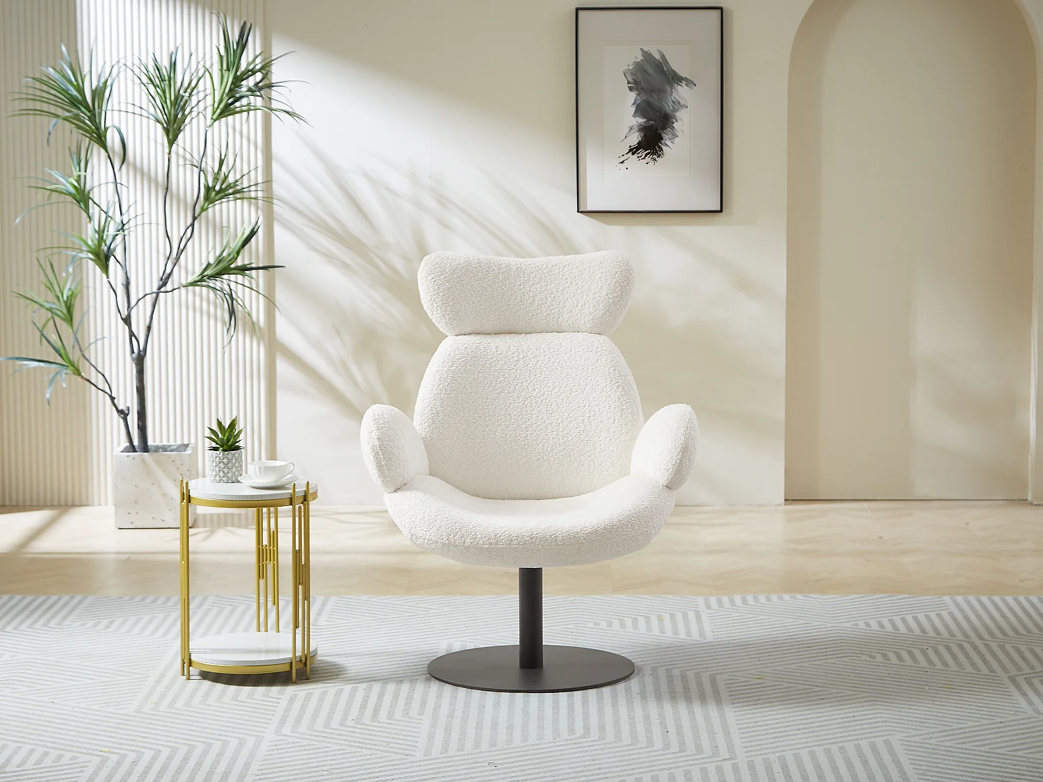 Fauteuil pivotant en tissu bouclette blanc ATORCO