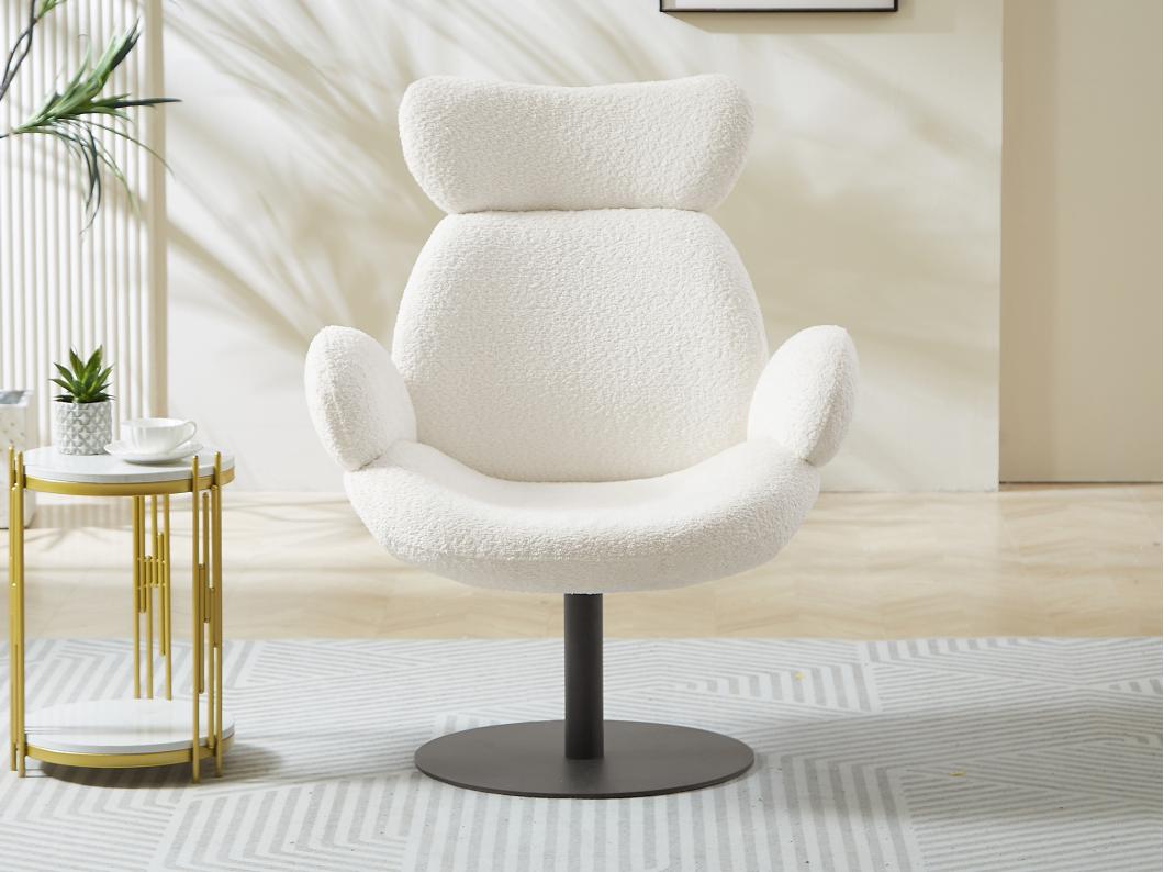 Fauteuil pivotant en tissu bouclette blanc ATORCO