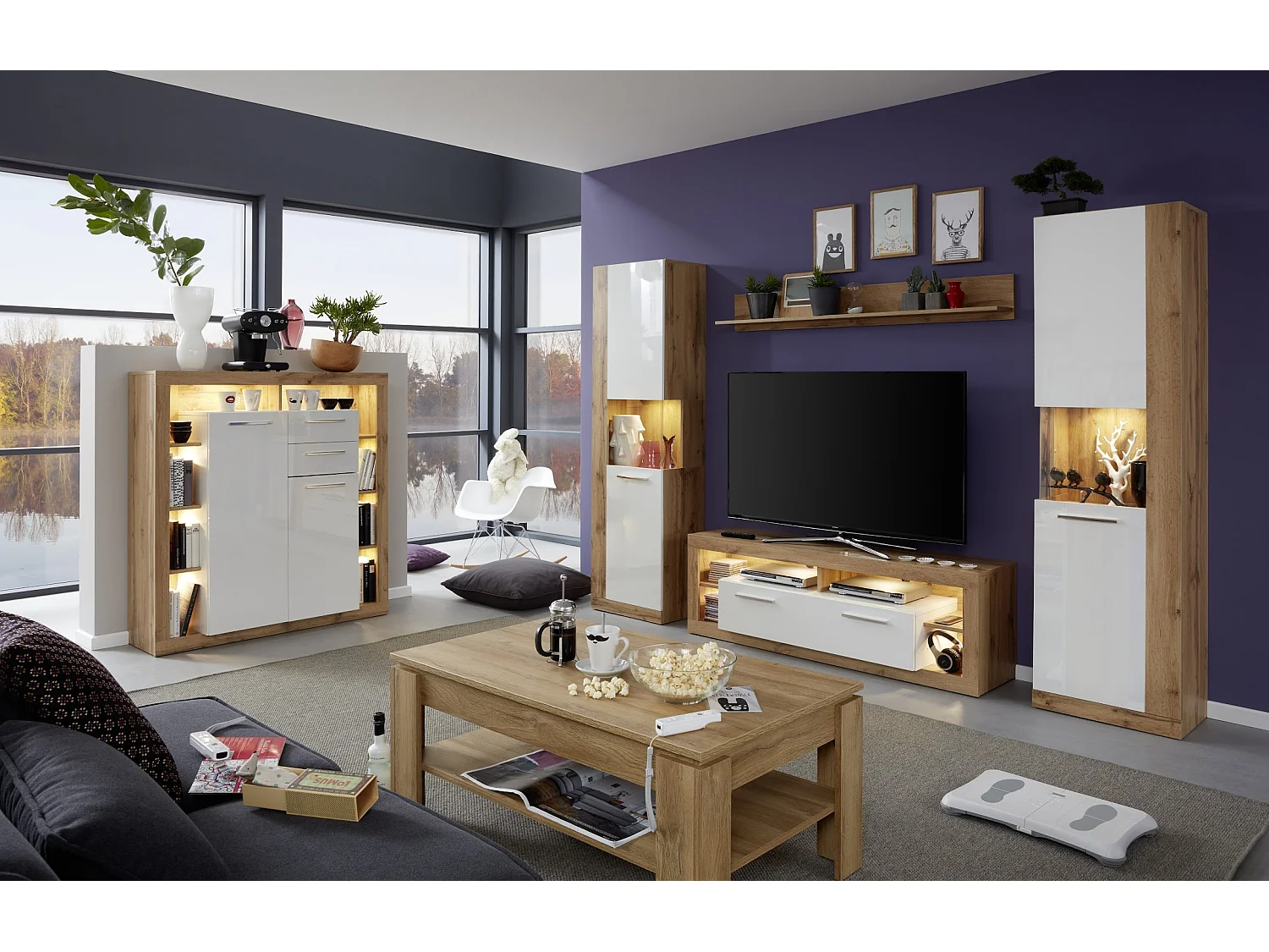 Wotan eiken en glanzend wit Roska hangmeubel