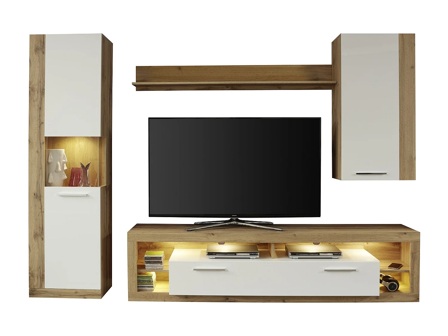 Meuble suspendu chêne Wotan et blanc brillant Roska