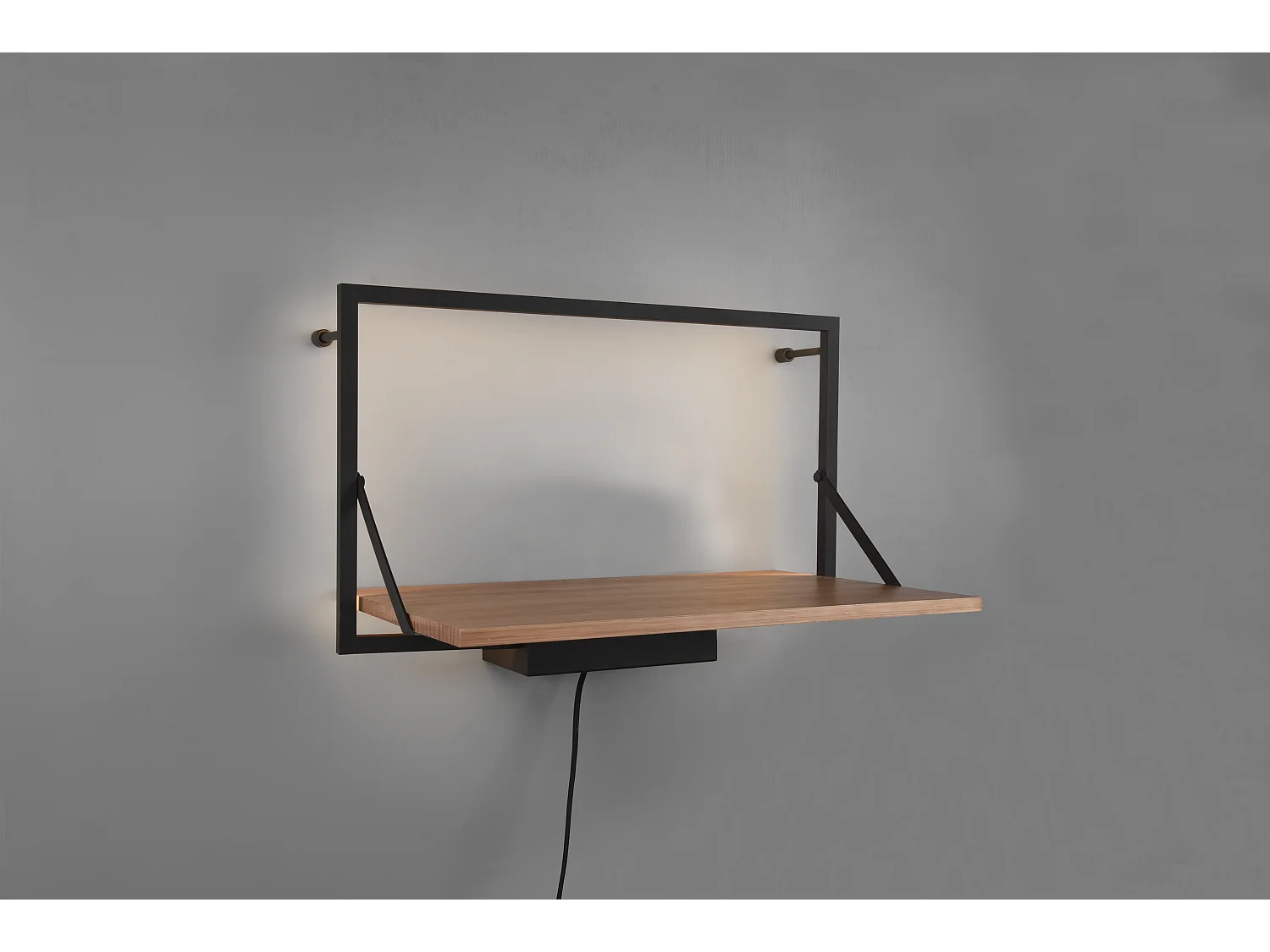 Leonie - Étagère murale avec bande LED - Naturel/Noir - 30x50cm