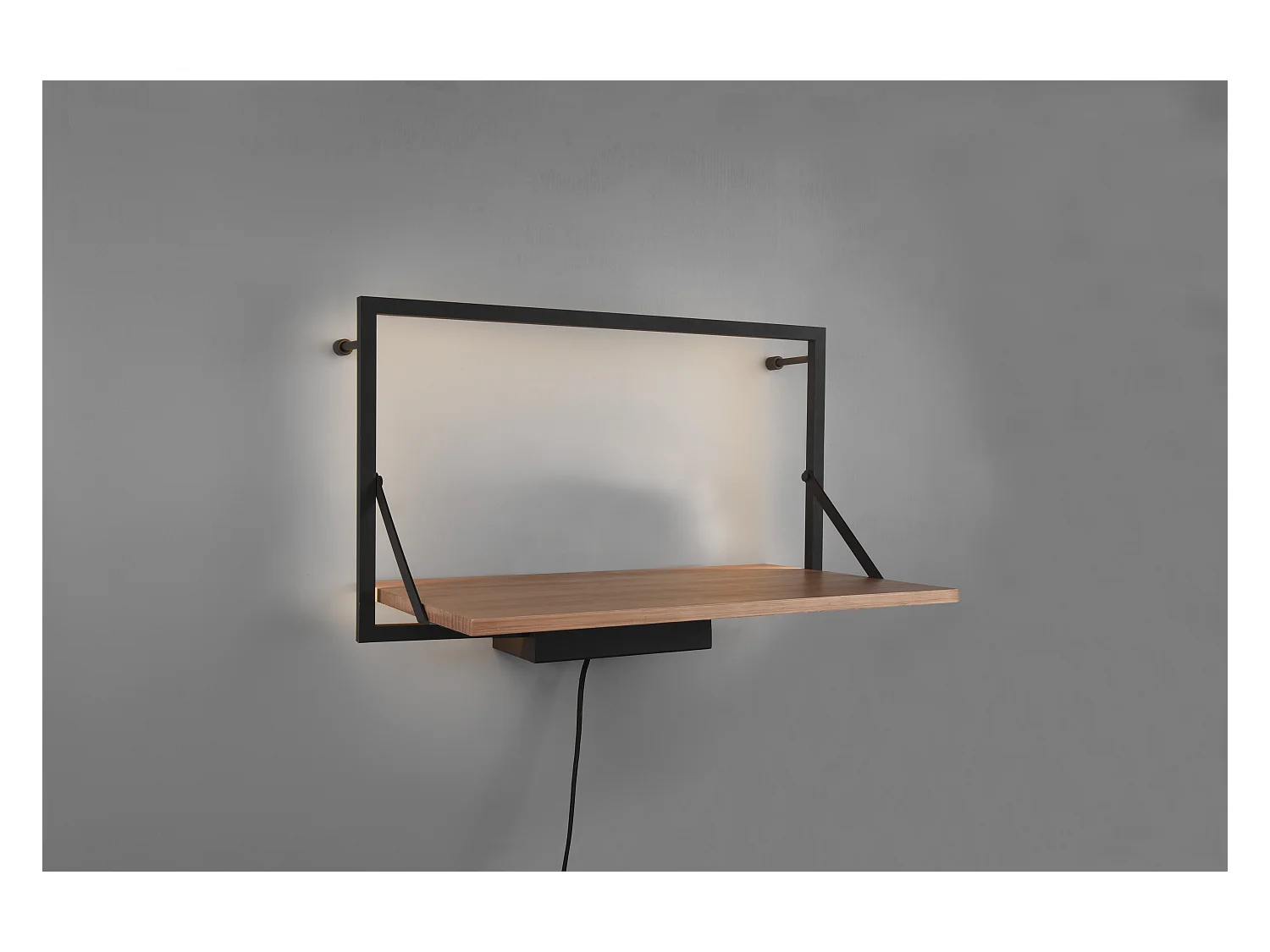 Leonie - Étagère murale avec bande LED - Naturel/Noir - 30x50cm