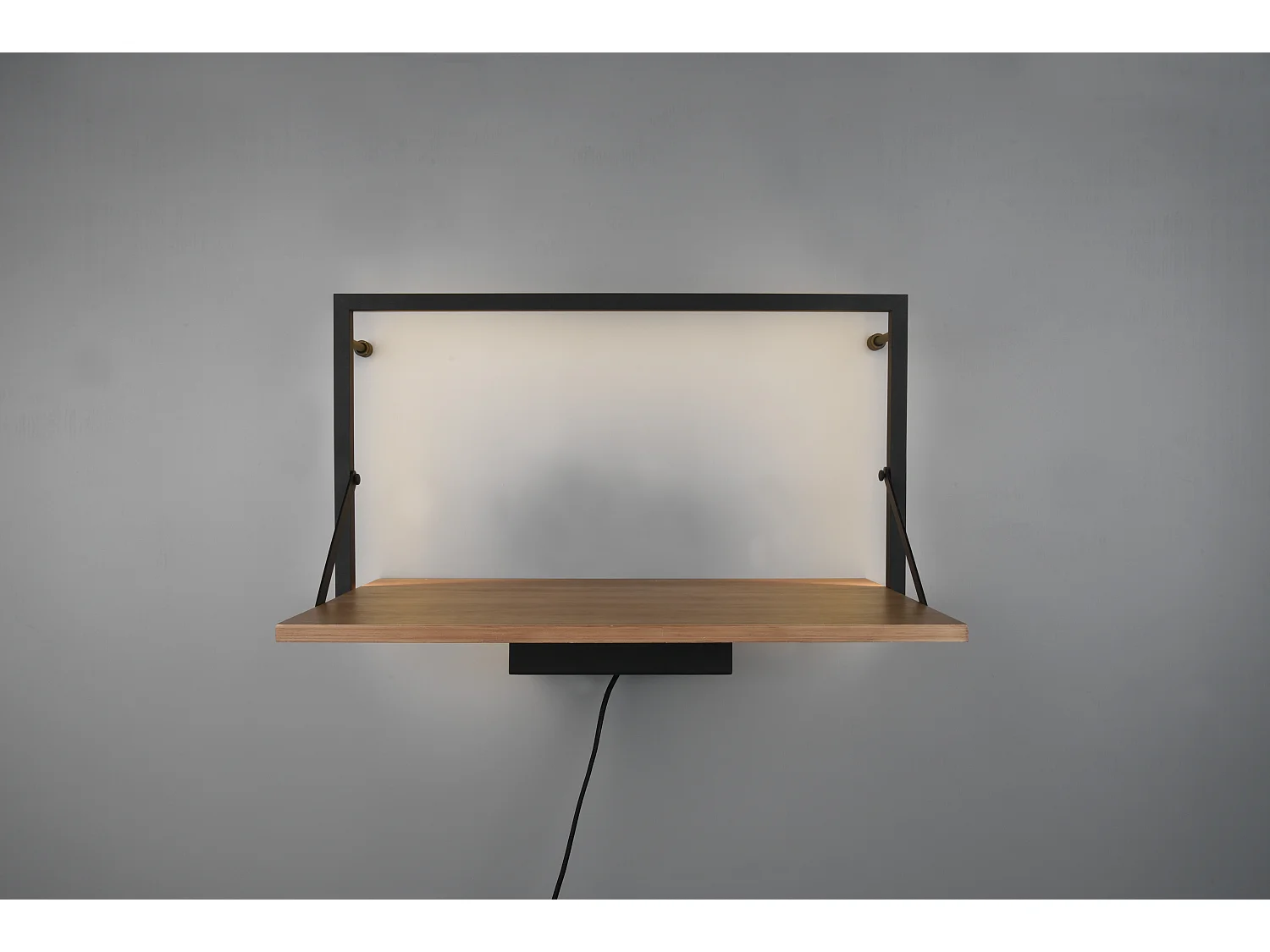 Leonie - Étagère murale avec bande LED - Naturel/Noir - 30x50cm