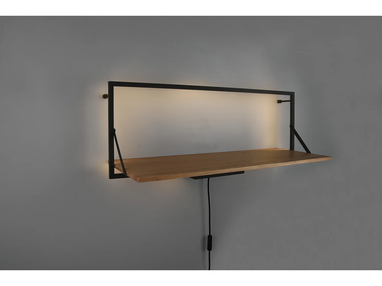 Leonie - Étagère murale avec bande LED - Naturel/Noir - 30x90cm