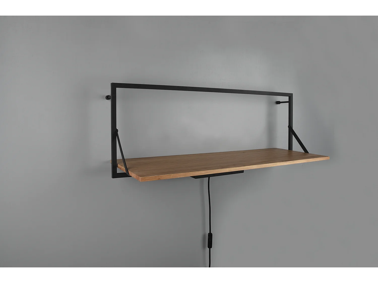 Leonie - Étagère murale avec bande LED - Naturel/Noir - 30x90cm