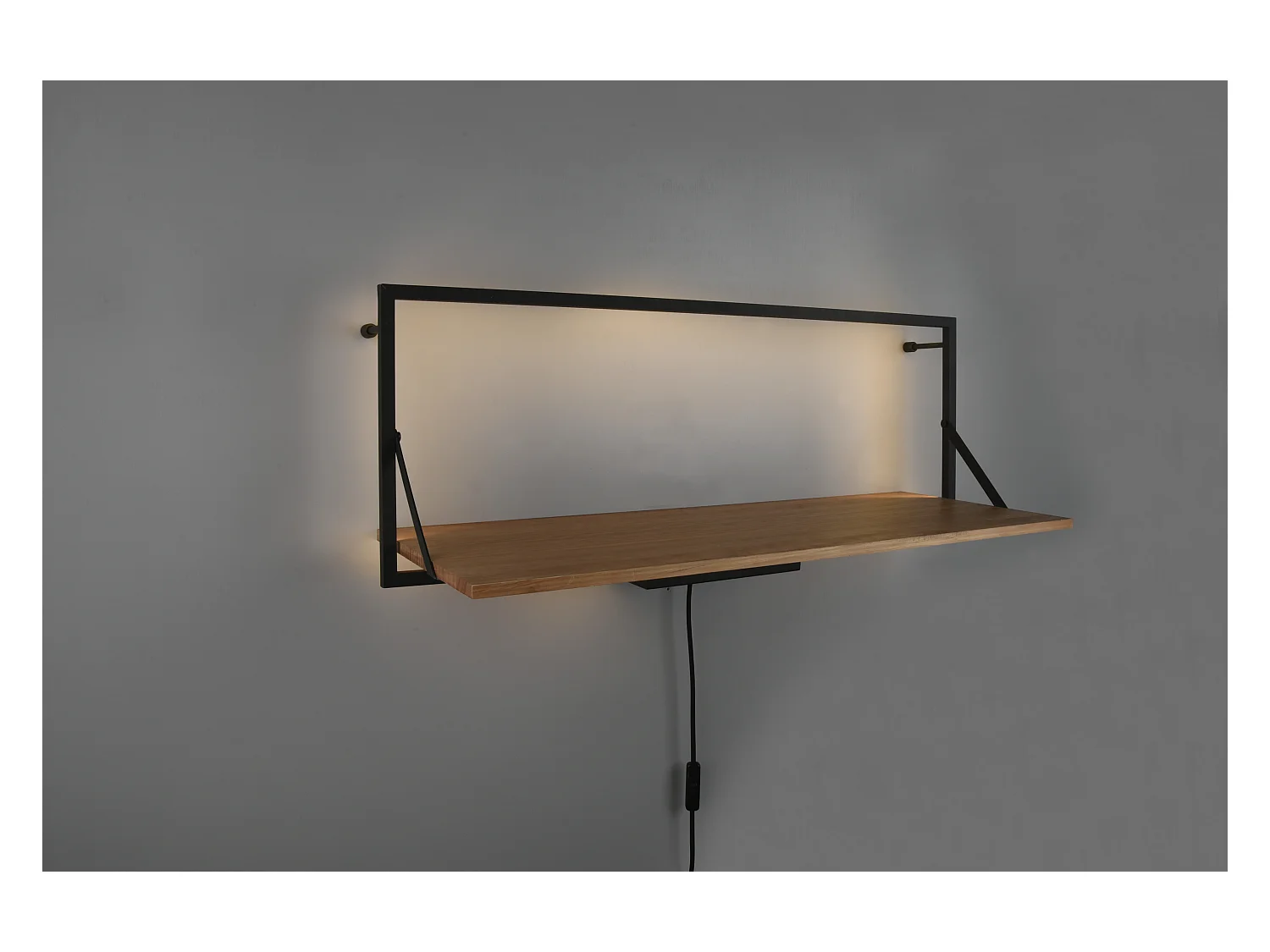 Leonie - Étagère murale avec bande LED - Naturel/Noir - 30x90cm