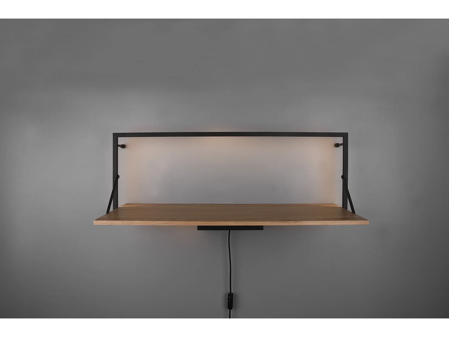 Leonie - Étagère murale avec bande LED - Naturel/Noir - 30x90cm