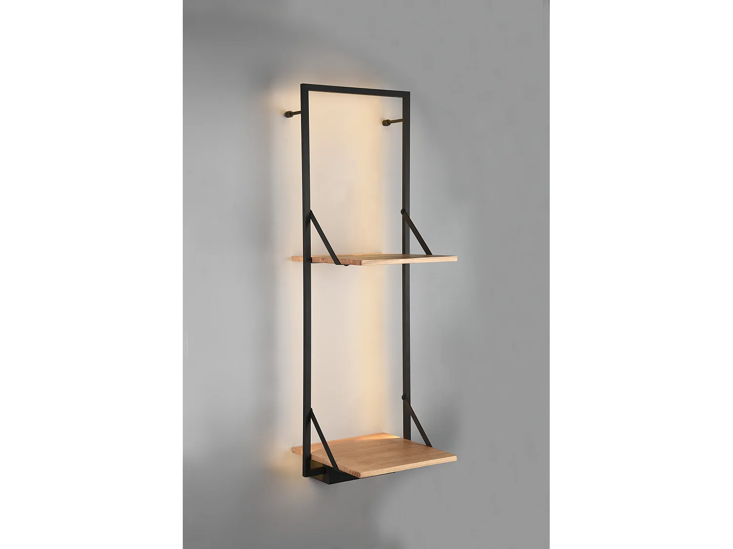 Leonie - Étagère murale avec bande LED - Naturel/Noir - 94x32cm