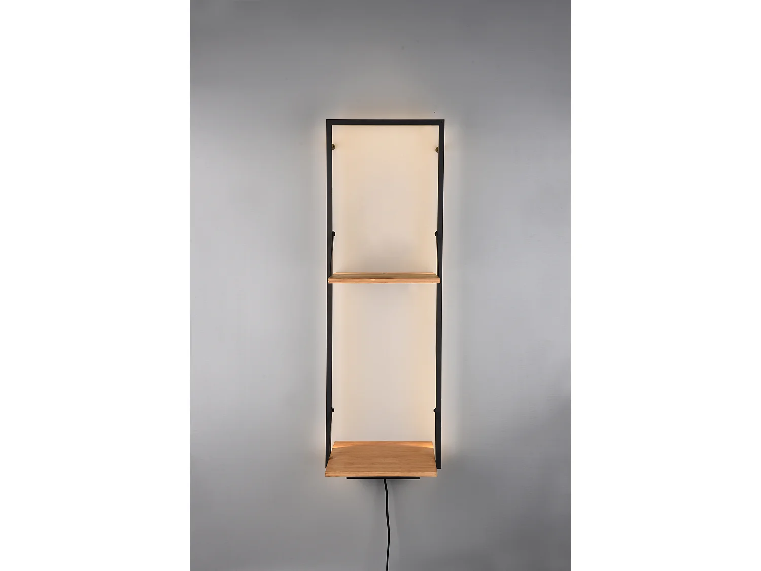 Leonie - Étagère murale avec bande LED - Naturel/Noir - 94x32cm