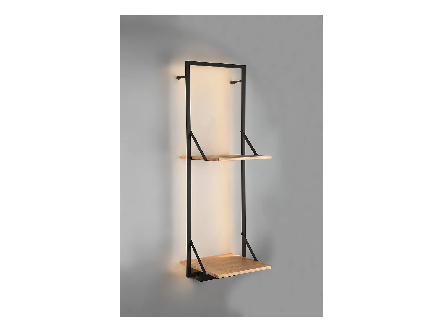 Leonie - Étagère murale avec bande LED - Naturel/Noir - 94x32cm