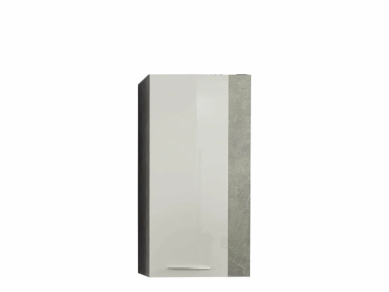 Meuble salon/séjour. Élèment mural en mélaminé blanc brillant et gris. L-H-P : 52 - 103 - 31 cm