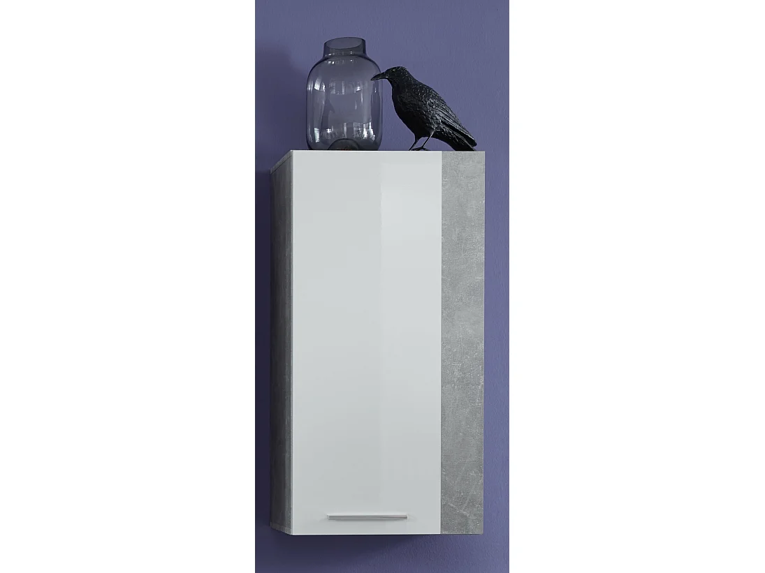 Meuble salon/séjour. Élèment mural en mélaminé blanc brillant et gris. L-H-P : 52 - 103 - 31 cm