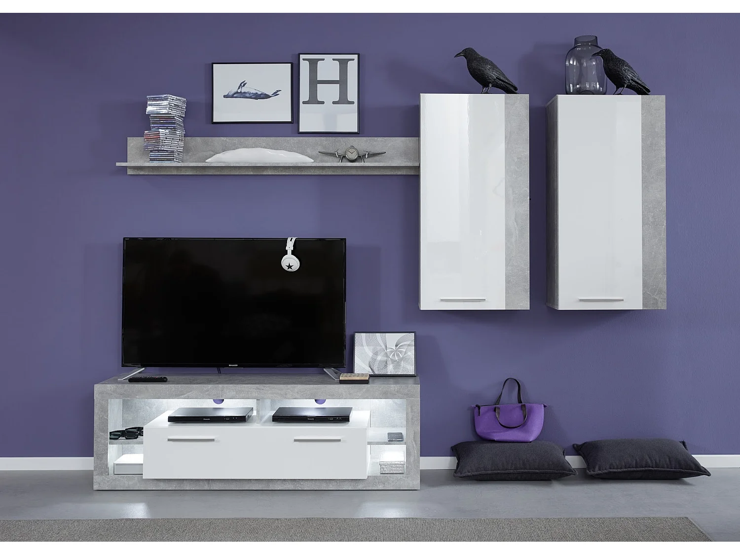 Mueble colgante Roska blanco brillo y gris