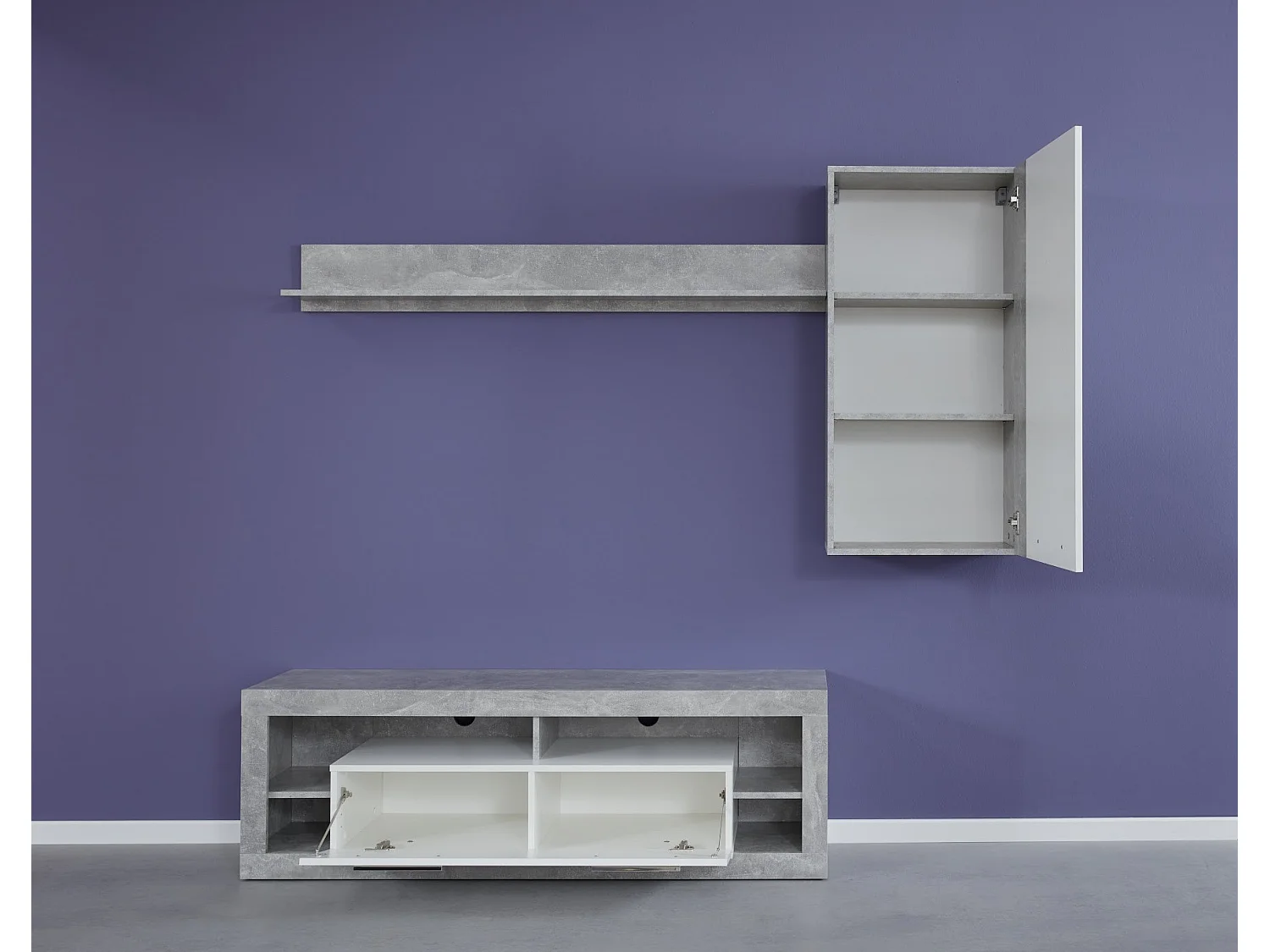 Meuble suspendu blanc brillant et gris Roska