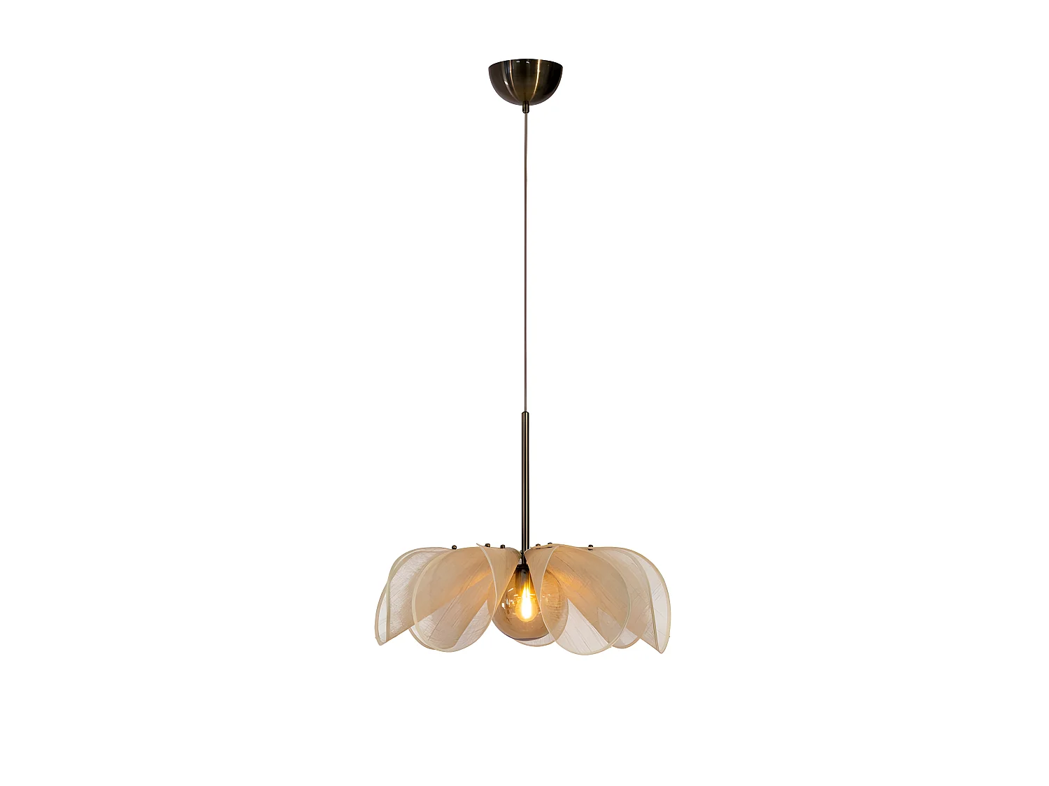 Stryra Pendant lampe 1L 63cm beige / laiton antique / ambre