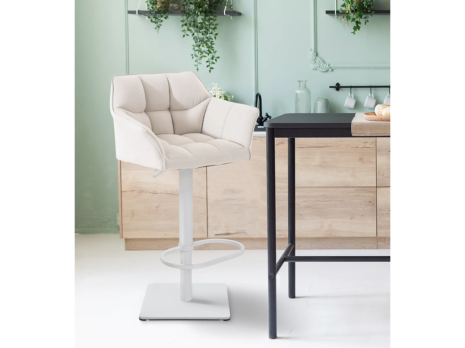 Tabouret de bar - Tissu & Blanc - Blanc - Damaso