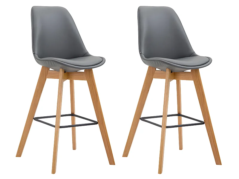 Lot de 2  Tabouret de bar - Similicuir & Bois - Gris - Metz