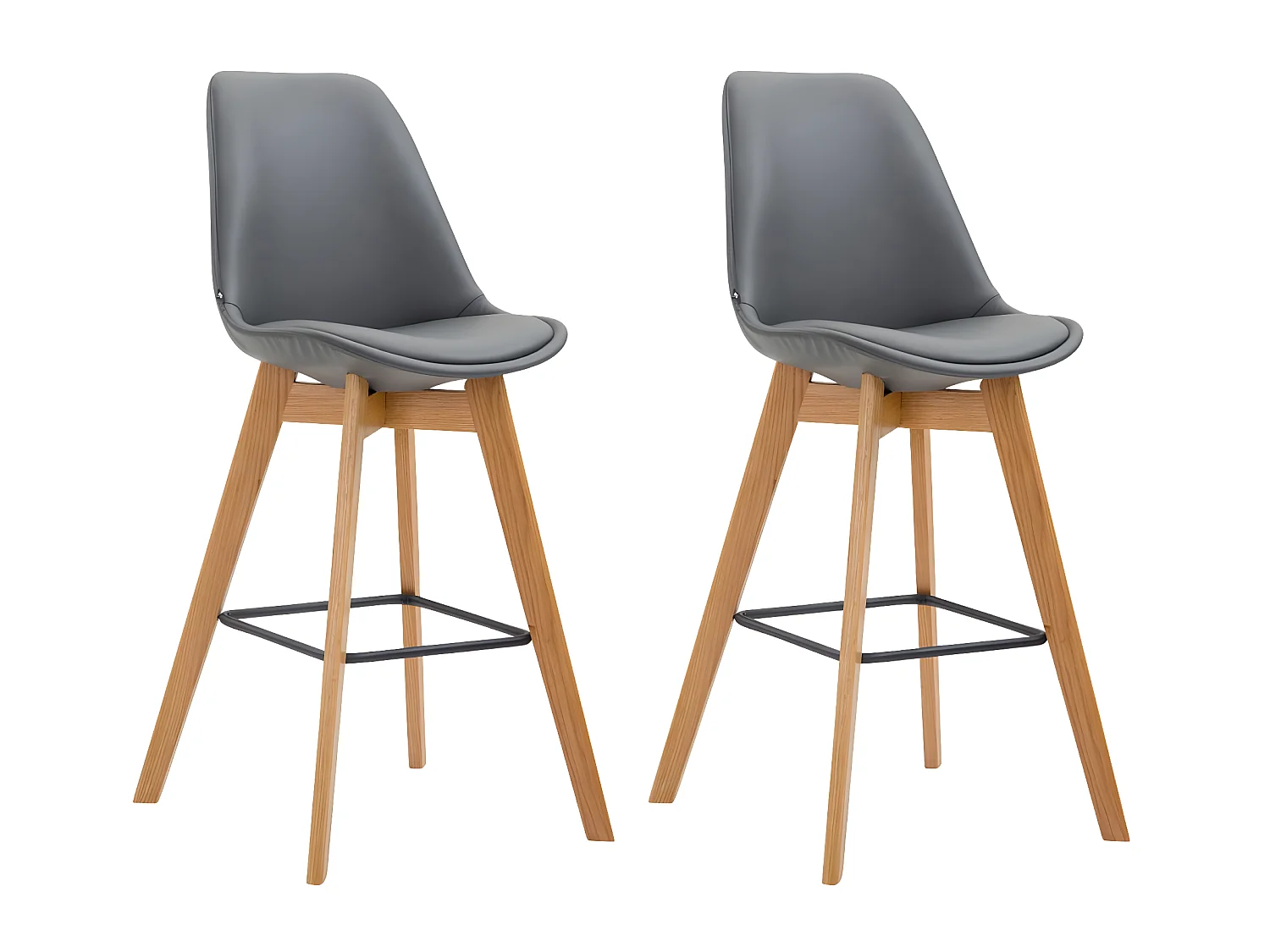 Lot de 2  Tabouret de bar - Similicuir & Bois - Gris - Metz