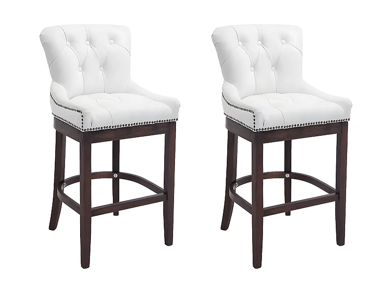 Lot de 2  Tabouret de bar - Véritable cuir & Bois - Blanc - Lakewood