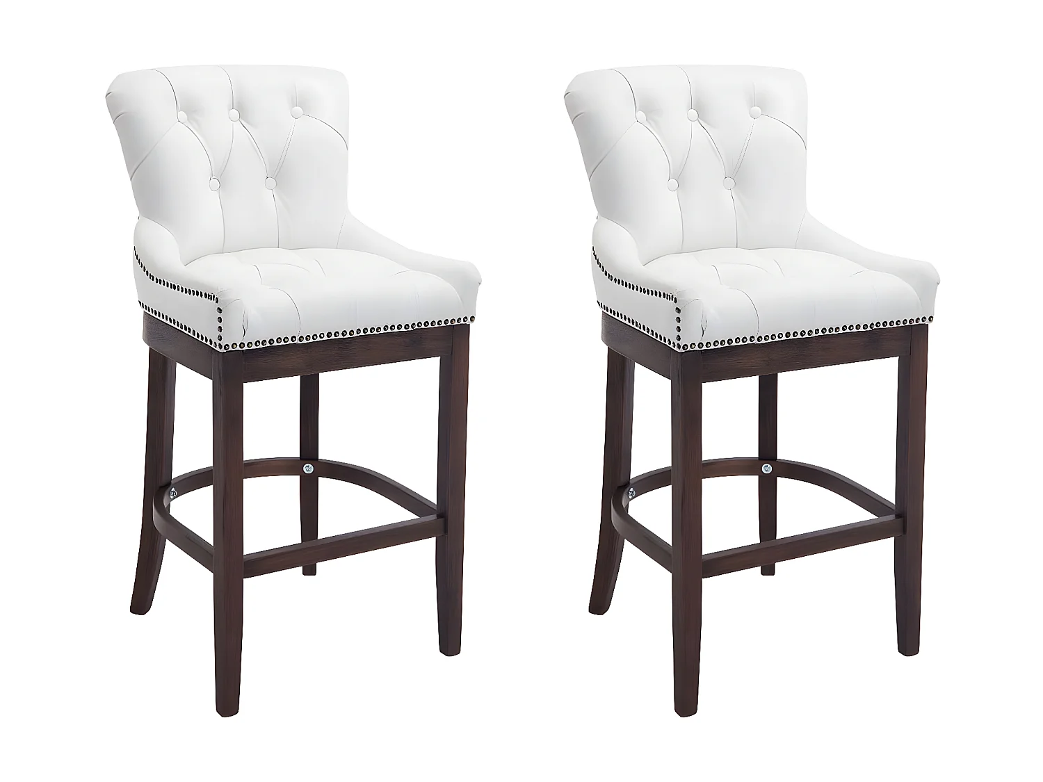 Lot de 2  Tabouret de bar - Véritable cuir & Bois - Blanc - Lakewood