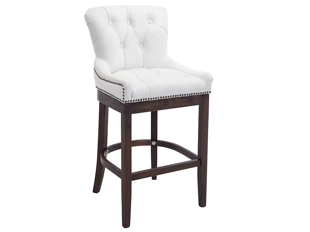 Lot de 2  Tabouret de bar - Véritable cuir & Bois - Blanc - Lakewood