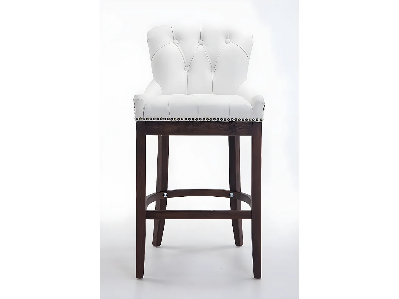 Lot de 2  Tabouret de bar - Véritable cuir & Bois - Blanc - Lakewood