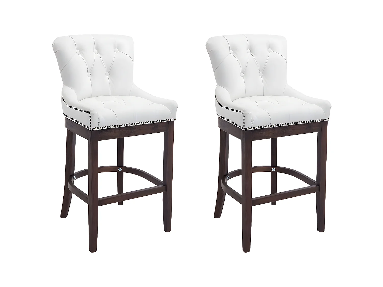Lot de 2  Tabouret de bar - Véritable cuir & Bois - Blanc - Lakewood