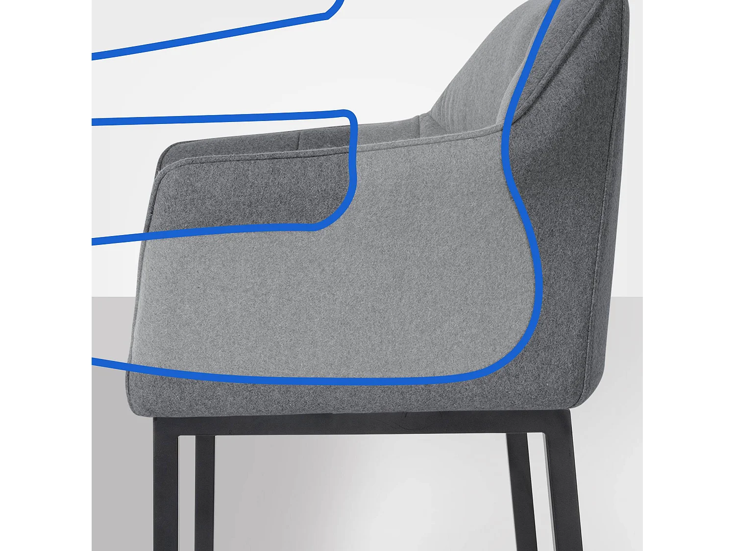 Tabouret de bar - Feutrine & Noir - Gris - Damaso