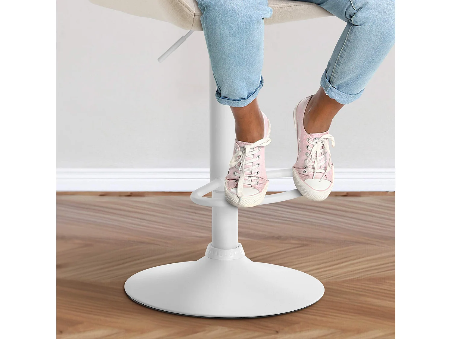 Tabouret de bar - Velours & Blanc - Crème - Braga