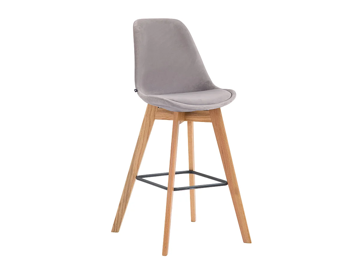 Tabouret de bar - Velours & Bois - Gris - Metz