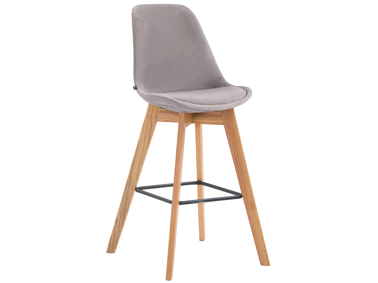 Tabouret de bar - Velours & Bois - Gris - Metz