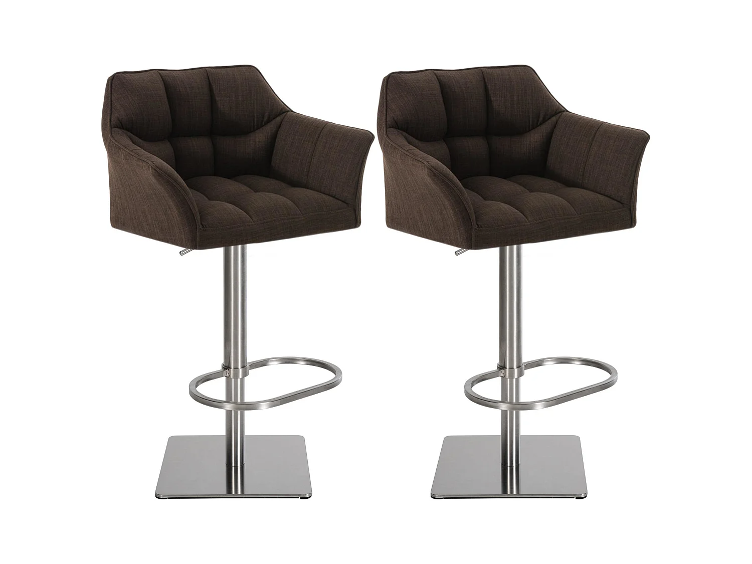 Lot de 2  Tabouret de bar - Tissu & Acier inoxydable - Marron - Damaso