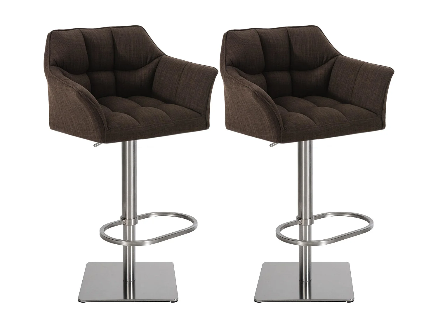 Lot de 2  Tabouret de bar - Tissu & Acier inoxydable - Marron - Damaso