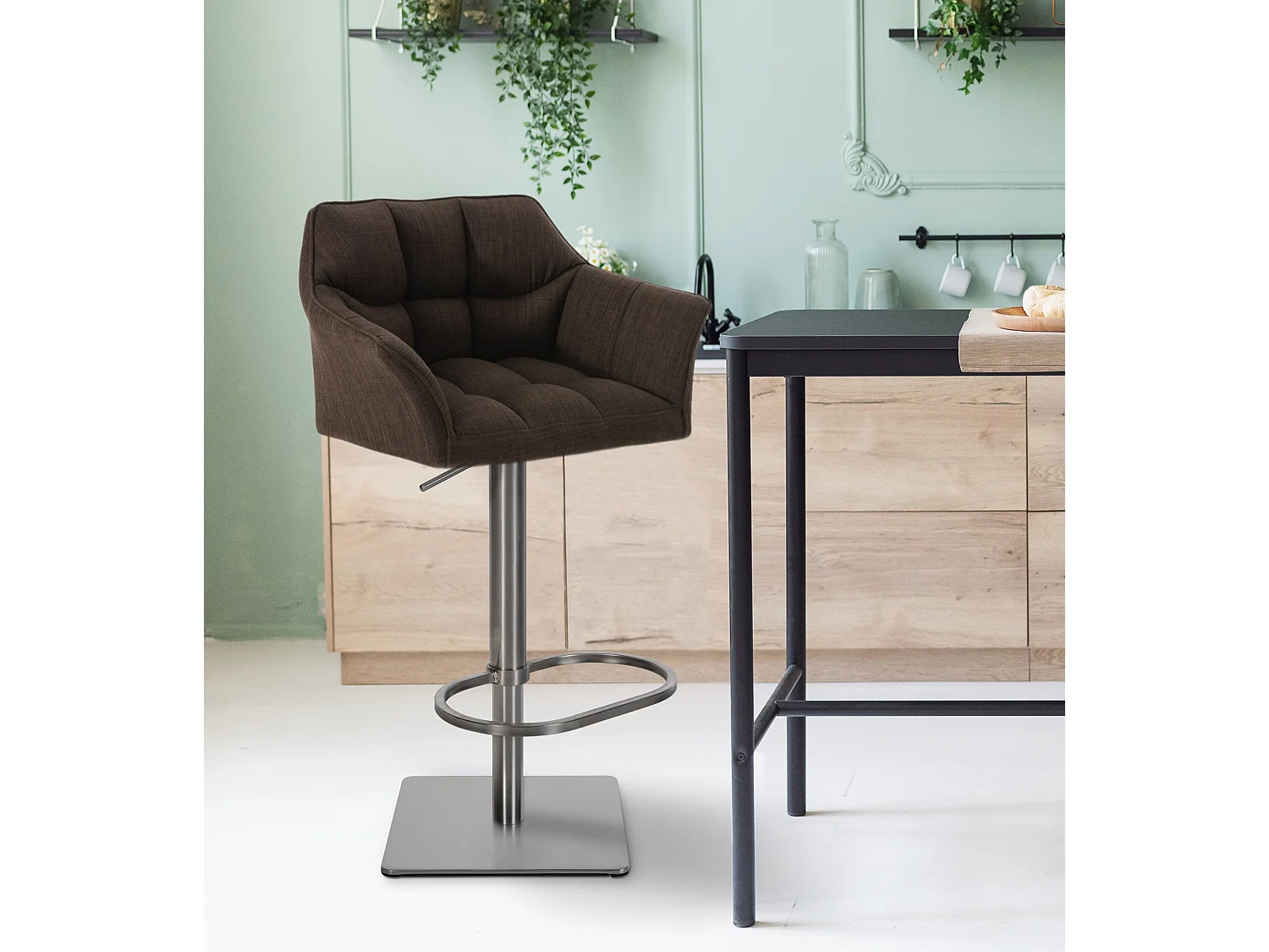 Lot de 2  Tabouret de bar - Tissu & Acier inoxydable - Marron - Damaso