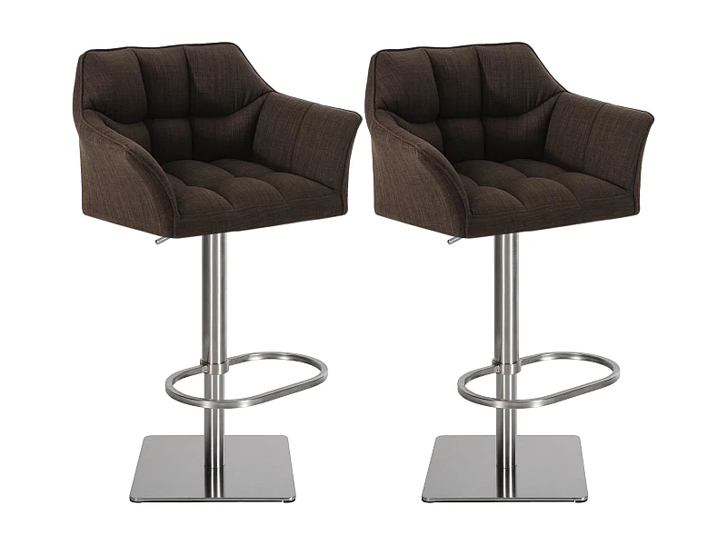 Lot de 2  Tabouret de bar - Tissu & Acier inoxydable - Marron - Damaso