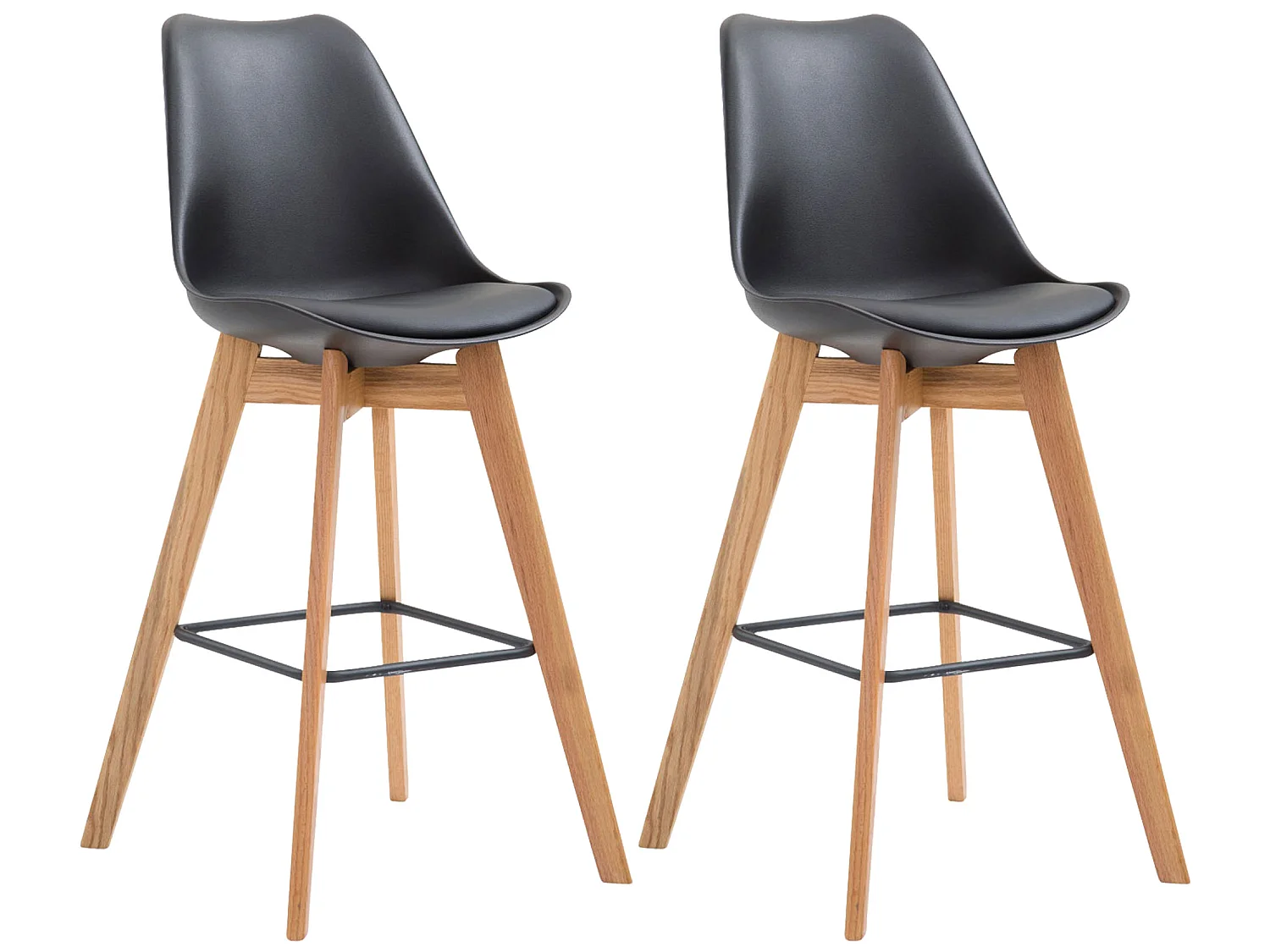 Lot de 2  Tabouret de bar - Plastique & Bois - Noir - Metz