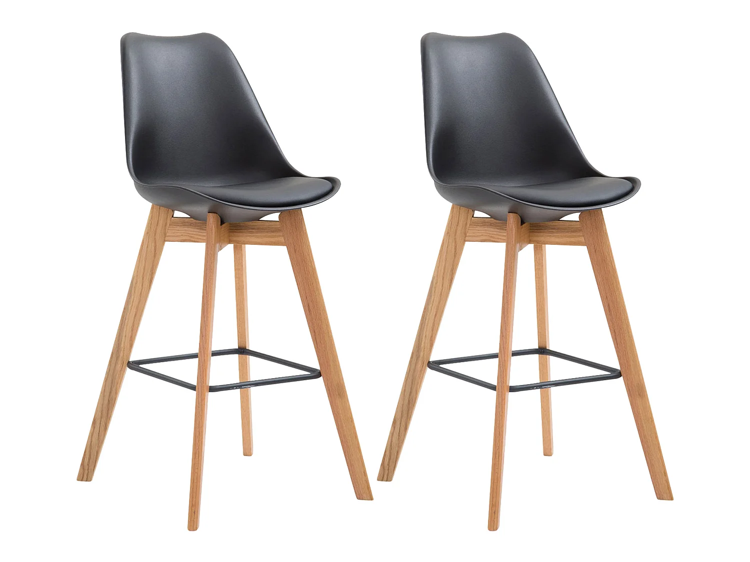 Lot de 2  Tabouret de bar - Plastique & Bois - Noir - Metz