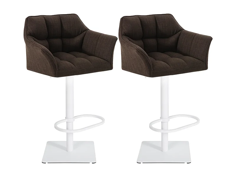 Lot de 2  Tabouret de bar - Tissu & Blanc - Marron - Damaso